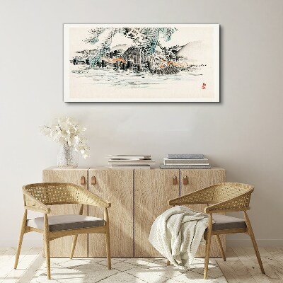 A peaceful landscape with a mountain lake Canvas Wall art