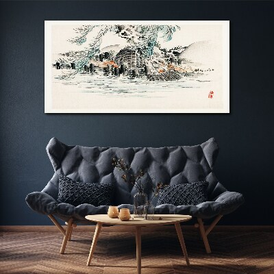 A peaceful landscape with a mountain lake Canvas Wall art