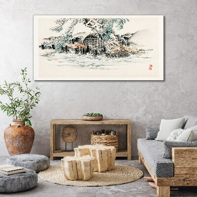A peaceful landscape with a mountain lake Canvas Wall art