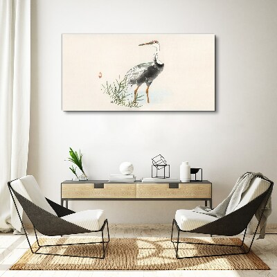 Black stork on the grass background Canvas Wall art
