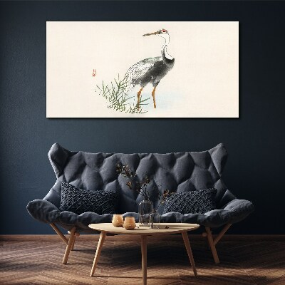Black stork on the grass background Canvas Wall art
