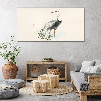 Black stork on the grass background Canvas Wall art