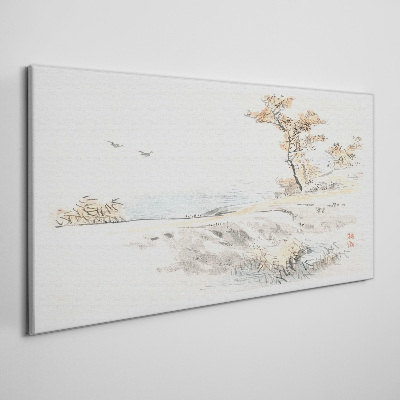 Sea birds trees path Canvas Wall art
