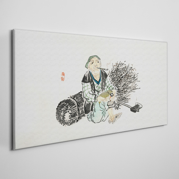 Old man with a broom Canvas Wall art