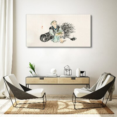 Old man with a broom Canvas Wall art