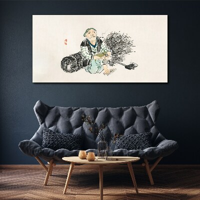 Old man with a broom Canvas Wall art