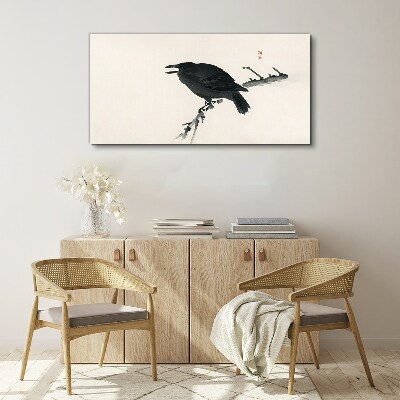 Black raven on a branch Canvas Wall art