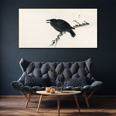 Black raven on a branch Canvas Wall art