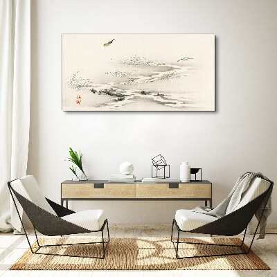A peaceful landscape with a bird Canvas Wall art