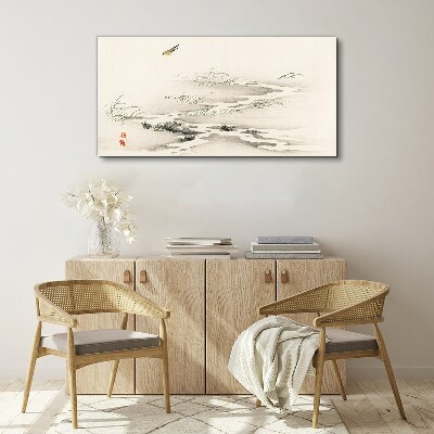 A peaceful landscape with a bird Canvas Wall art