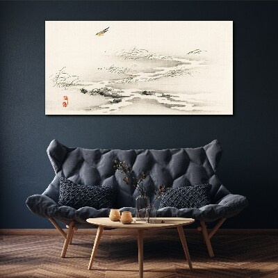 A peaceful landscape with a bird Canvas Wall art