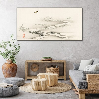 A peaceful landscape with a bird Canvas Wall art