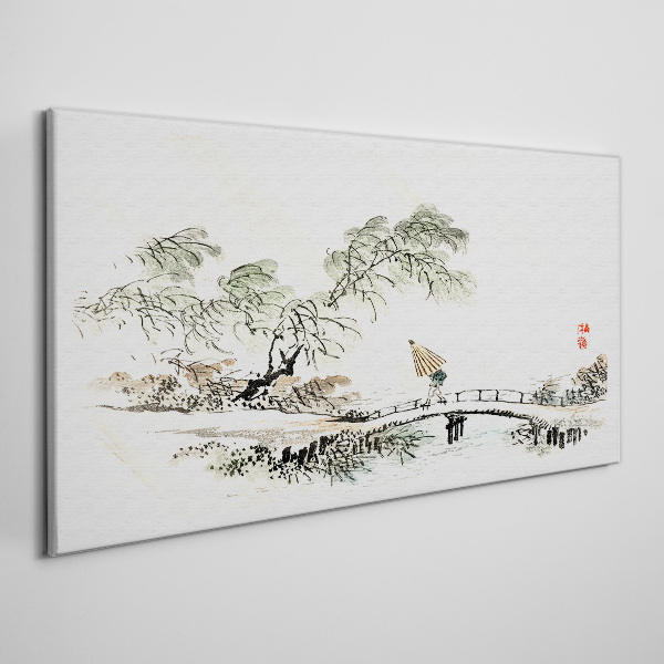 A peaceful landscape with a bridge Canvas Wall art