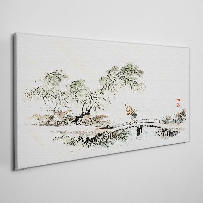 A peaceful landscape with a bridge Canvas Wall art