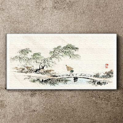 A peaceful landscape with a bridge Canvas Wall art