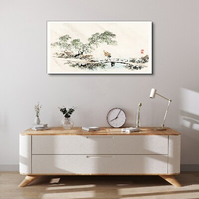 A peaceful landscape with a bridge Canvas Wall art