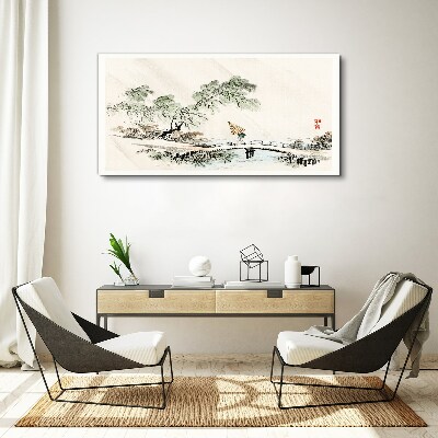 A peaceful landscape with a bridge Canvas Wall art