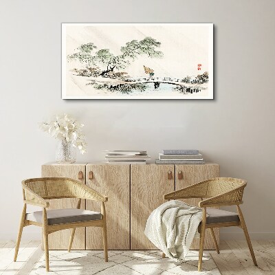 A peaceful landscape with a bridge Canvas Wall art