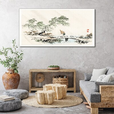 A peaceful landscape with a bridge Canvas Wall art