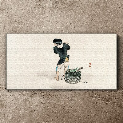 Boy with a basket Canvas Wall art