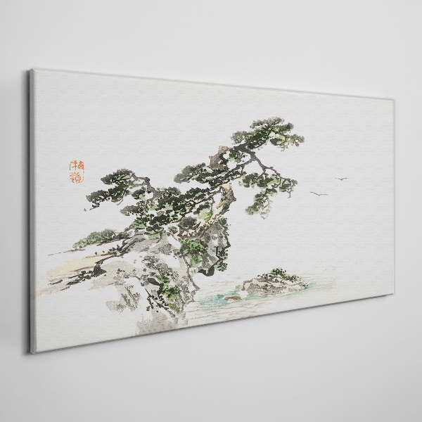 Peaceful landscape with a pine tree Canvas Wall art