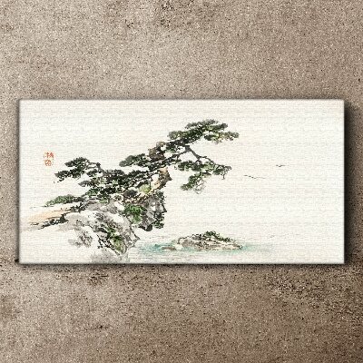Peaceful landscape with a pine tree Canvas Wall art
