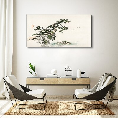 Peaceful landscape with a pine tree Canvas Wall art