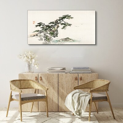 Peaceful landscape with a pine tree Canvas Wall art