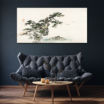 Peaceful landscape with a pine tree Canvas Wall art