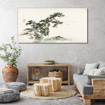 Peaceful landscape with a pine tree Canvas Wall art