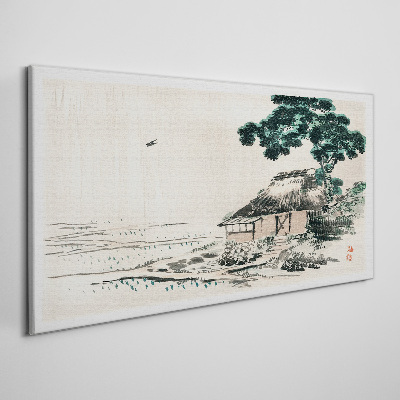 Peaceful country cottage by the lake Canvas Wall art