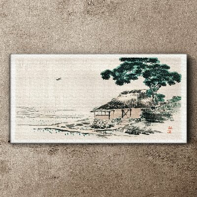 Peaceful country cottage by the lake Canvas Wall art