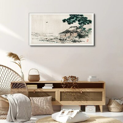Peaceful country cottage by the lake Canvas Wall art