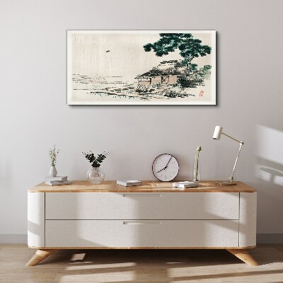 Peaceful country cottage by the lake Canvas Wall art