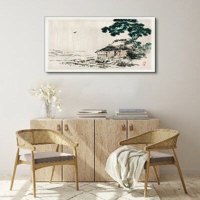 Peaceful country cottage by the lake Canvas Wall art