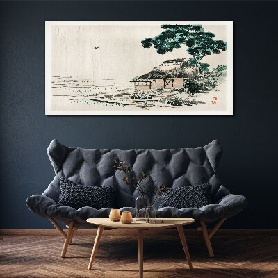 Peaceful country cottage by the lake Canvas Wall art