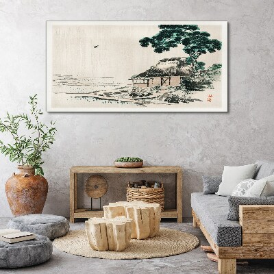 Peaceful country cottage by the lake Canvas Wall art