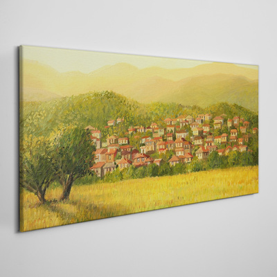 A sunny village among the hills Canvas Wall art