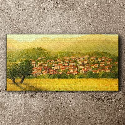 A sunny village among the hills Canvas Wall art