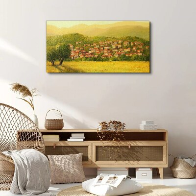 A sunny village among the hills Canvas Wall art