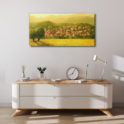 A sunny village among the hills Canvas Wall art
