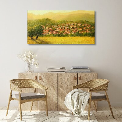 A sunny village among the hills Canvas Wall art