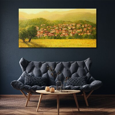 A sunny village among the hills Canvas Wall art