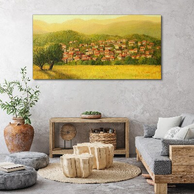 A sunny village among the hills Canvas Wall art
