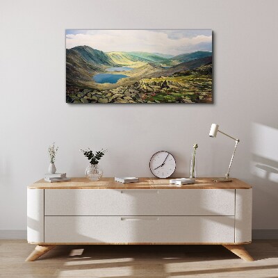 Mountain landscape with a lake Canvas Wall art