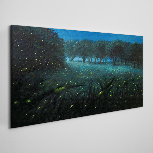 Forest night fireflies Canvas Wall art