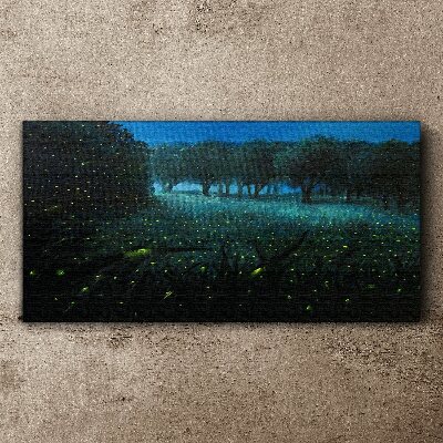 Forest night fireflies Canvas Wall art