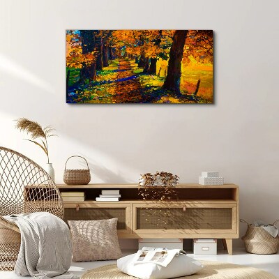 Path tree autumn leaves Canvas Wall art