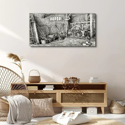 A pen with cows and tools Canvas Wall art
