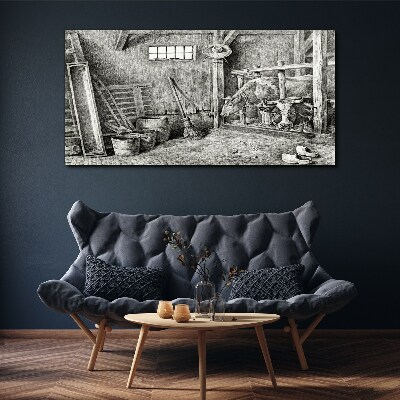 A pen with cows and tools Canvas Wall art